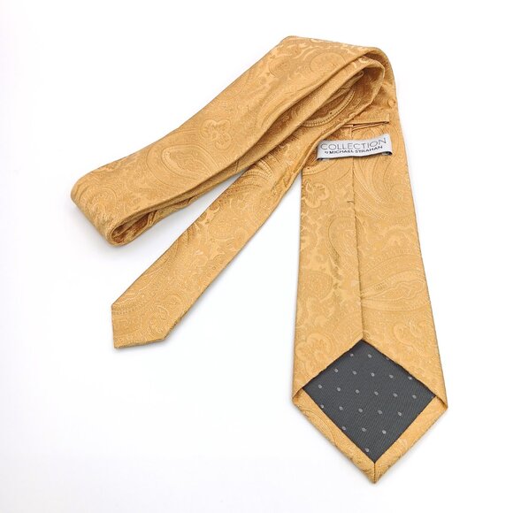 Michael Strahan Silk Tie Men’s 60” Gold Paisley Persian Wedding Elegant Classic - Picture 3 of 3